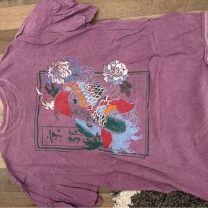 Urban outfitters Purple Graphic T-Shirt with Koi Design